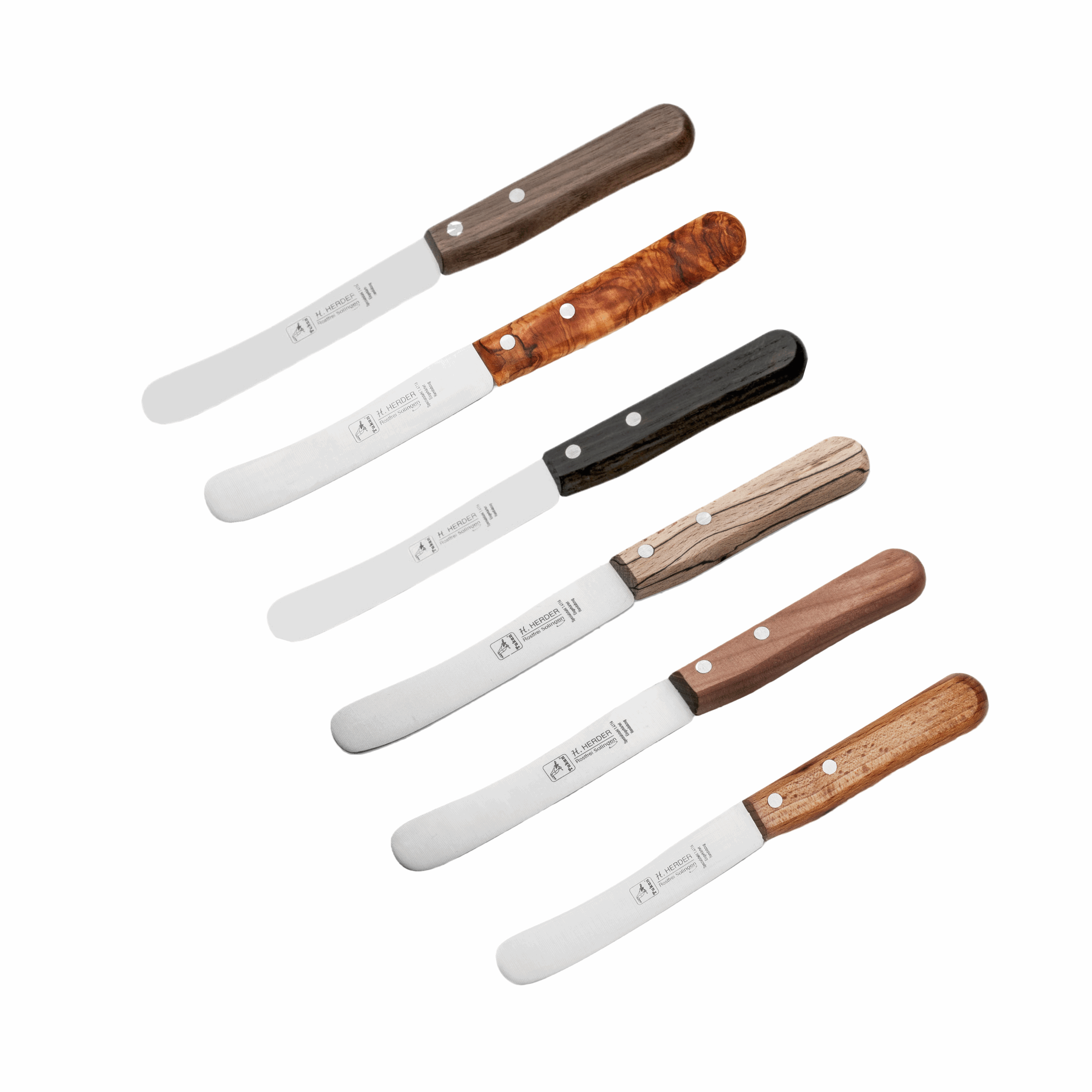 H.Herder Buckels für alle - 6er-Set Buckelsmesser/Frühstücksmesser verschiedene Griffe-rostfrei