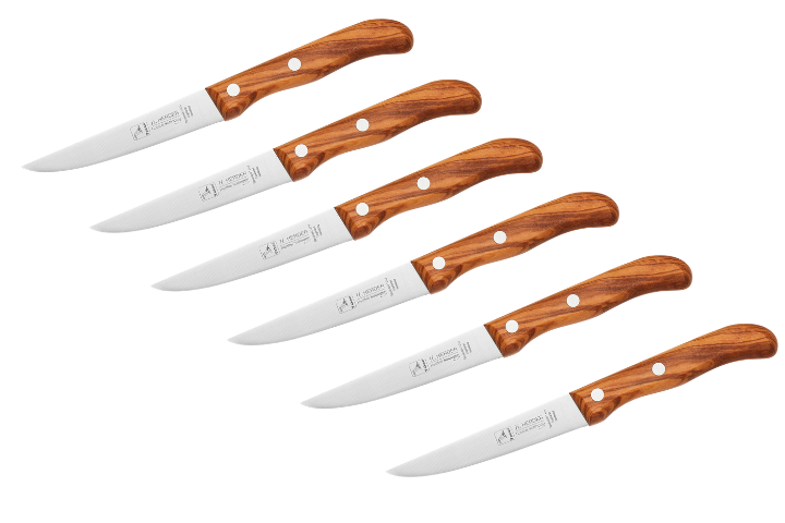 H.Herder 6er Set Zubereitungs-/Steakmesser Olivenholz mit Handabzug – rostfrei