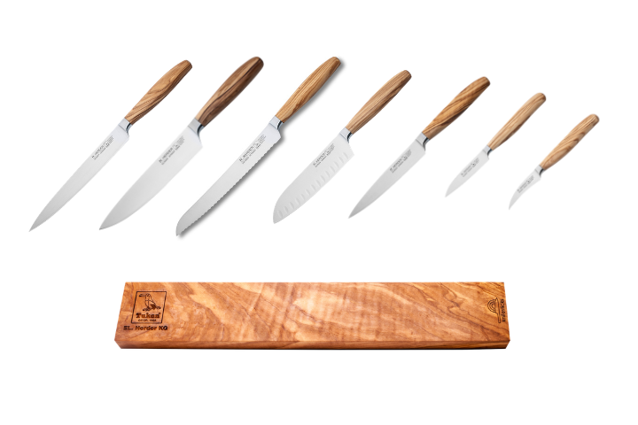 H.Herder 7er-Set Eterno-geschmiedet sortiertes Olivenholz mit Magnetleiste aus Olivenholz