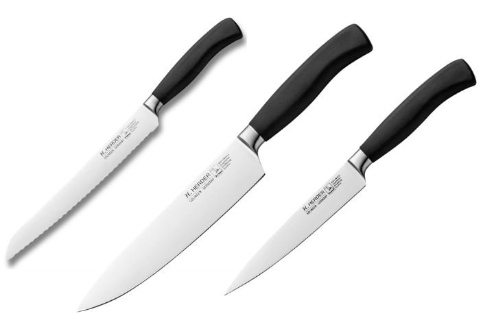 H.Herder 3er-Set Eterno-geschmiedet PPN schwarz: Kochmesser, Brotmesser, Santoku