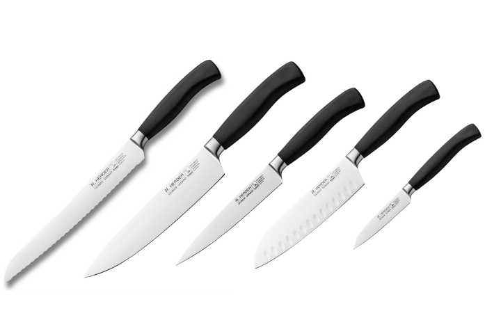 H.Herder 5er-Set Eterno-geschmiedet PPN schwarz: Gemüsemesser, Kochmesser, Brotmesser, Santoku, Universalmesser